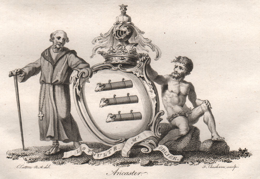 ARICASTER. Coat of Arms. Heraldry 1790 old antique vintage print picture